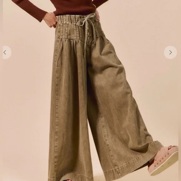 New So Me Wide-Leg Drawstring Pants ~ Olive - Picture 2 of 16